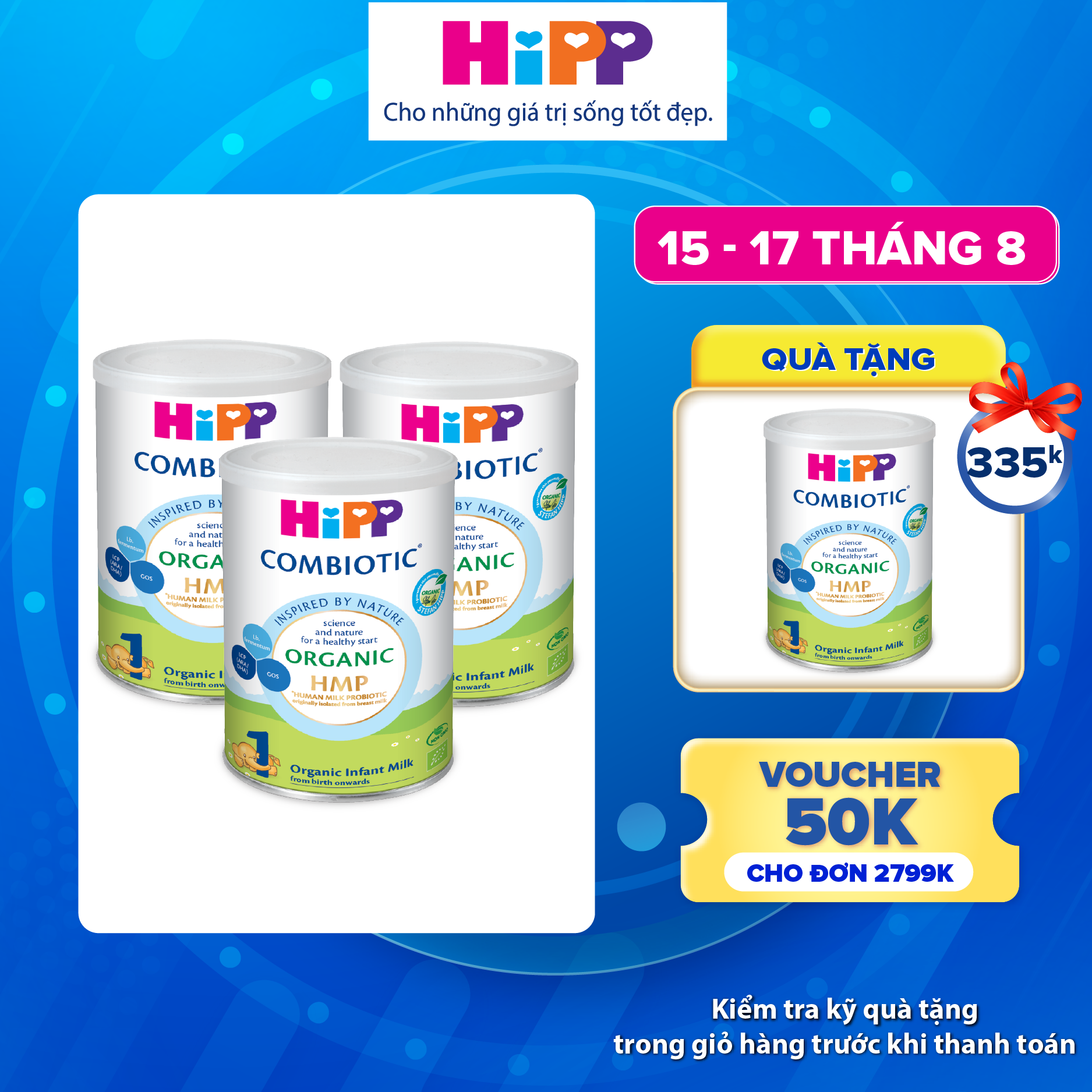 Combo 3 lon Sữa bột công thức HiPP 1 Organic Combiotic 350g