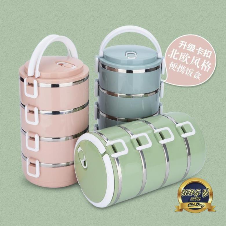 Hộp cơm giữ nhiệt 4 tầng bằng Inox - Camen 4 ngăn- giao màu ngẫu nhiên