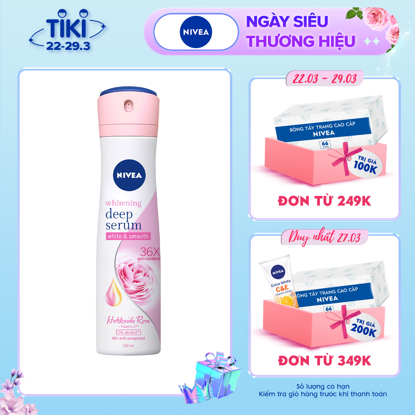 Xịt Ngăn Mùi Nivea Serum Trắng Mịn Hương Hoa Hồng Hokkaido (150ml) 85304