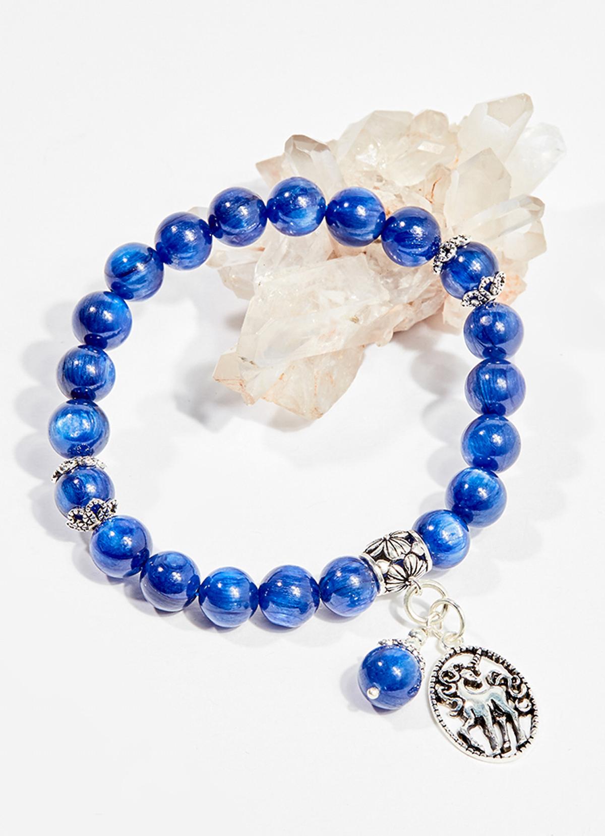 Vòng tay phong thủy nữ đá kyanite charm kỳ lân 8mm mệnh thủy , mộc - Ngọc Quý Gemstones
