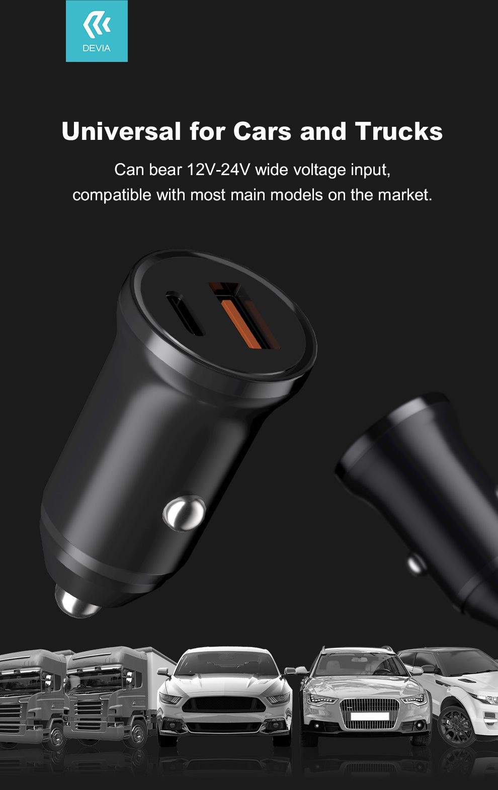 Sạc trên xe hơi Devia Mini hỗ trợ sạc nhanh PD + QC - Hàng chính hãng