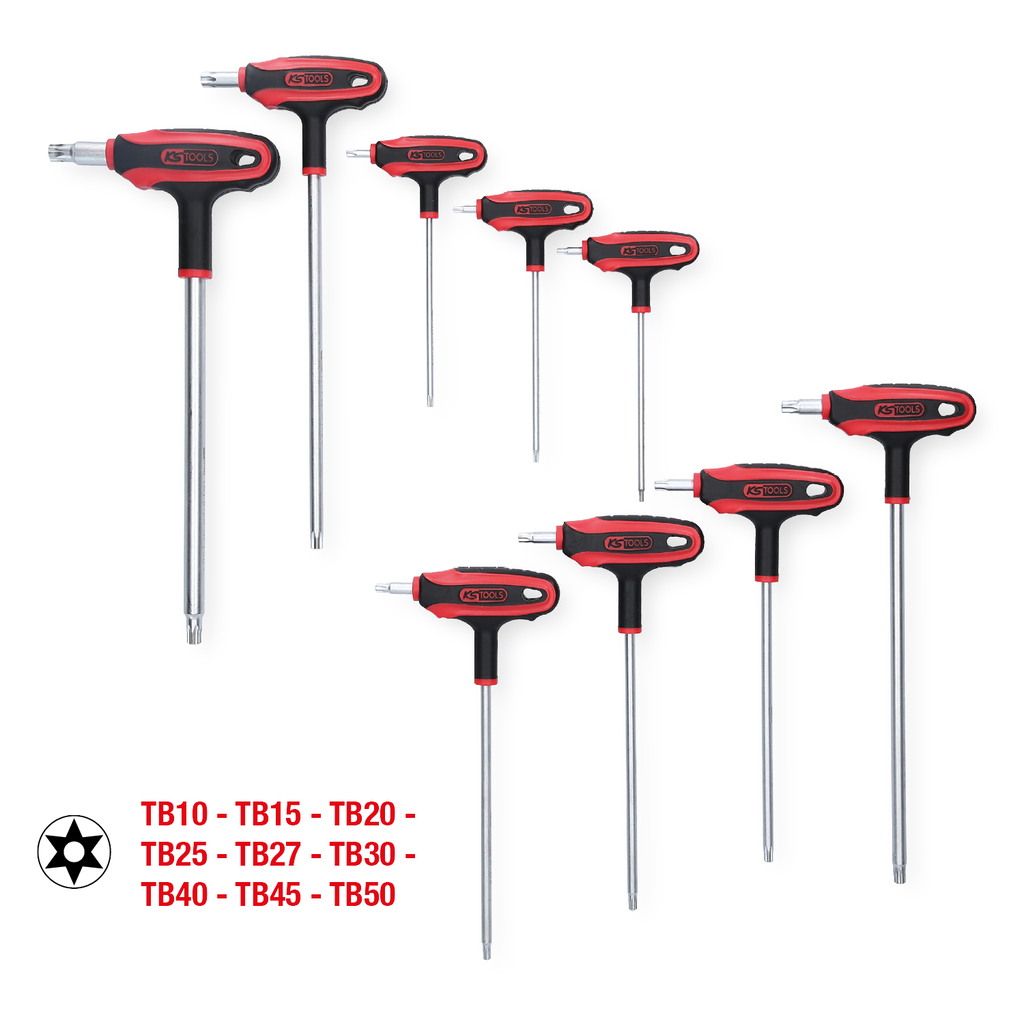 Bộ lục giác chữ T hoa thị 9 cây KS Tools 151.8160  thiết kế đặc biêt tay cầm dạng chữ T.