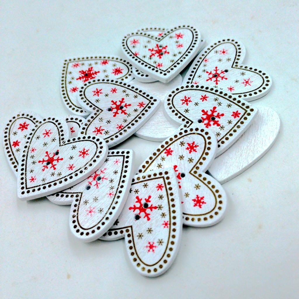 25 Pieces Wood Snowflake Christmas Buttons Embellishment 35x33mm Love Heart