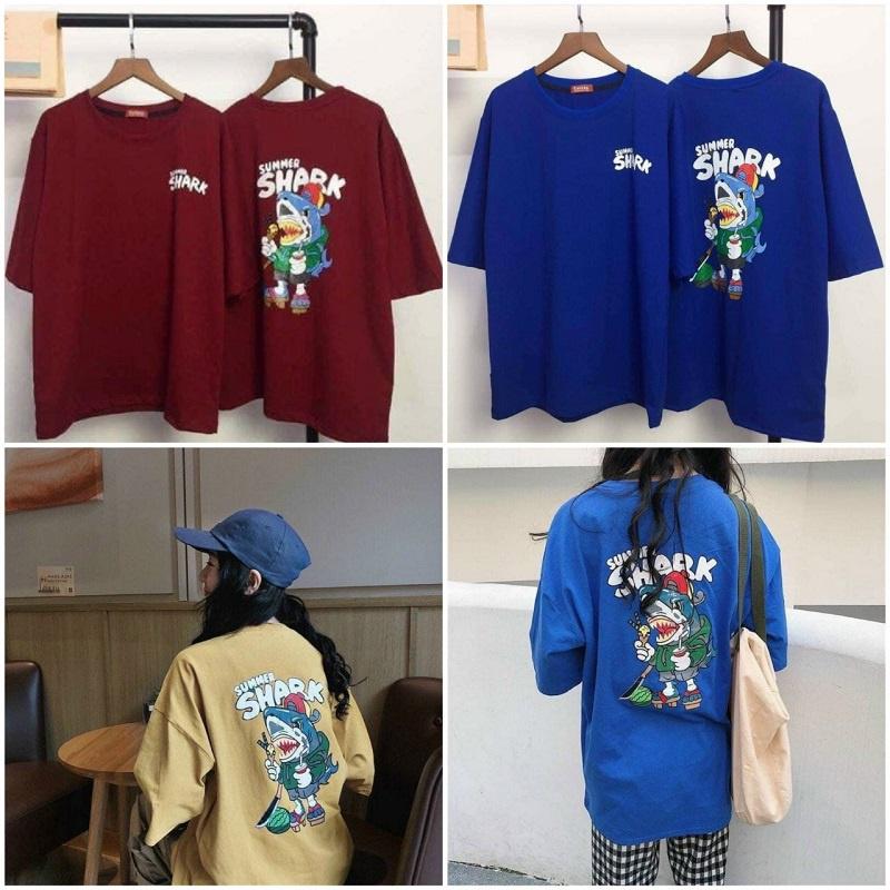 Áo Thun Unisex Shark Tay Lỡ Giấu Quần Nam Nữ Cặp ĐôiHOT RẺ ĐẸPÁo Phông Cotton Mịn Mát Rộng Couple T-shirt