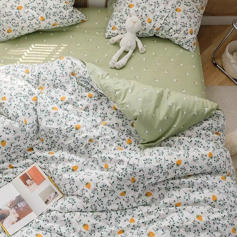 Set Cotton Living 100%cotton Hàng Nhập Khẩu Cao Cấp 4 Món Lá Dâu Nhí