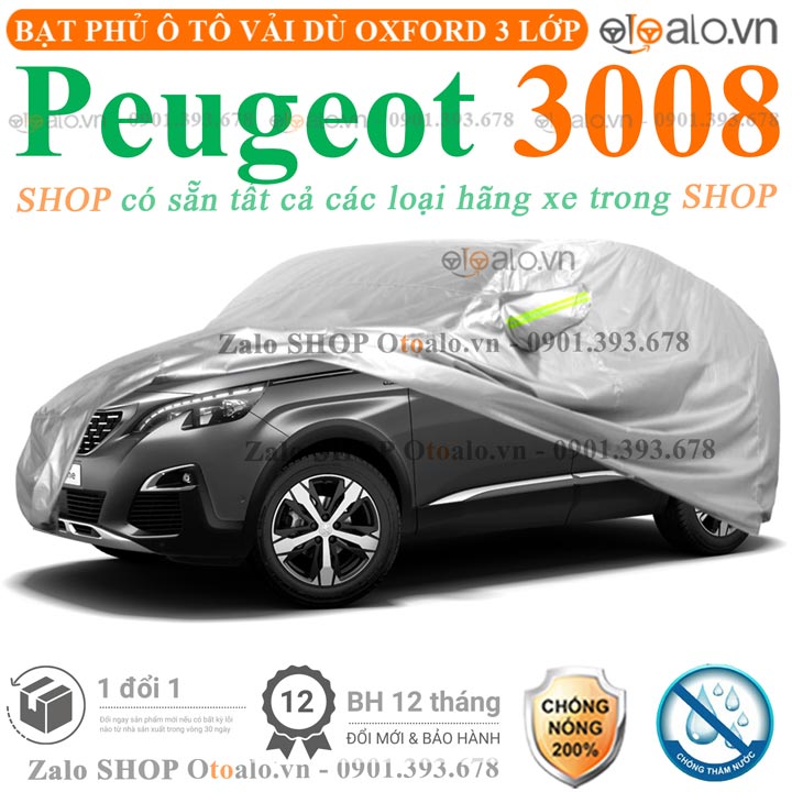 Bạt che phủ xe ô tô Peugeot 3008 vải dù 3 lớp CAO CẤP BPXOT - OTOALO