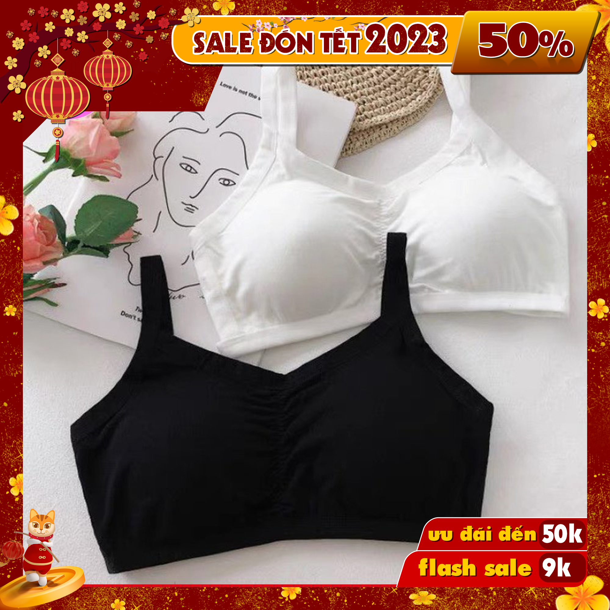 Áo Ngực Bra 3 Dây Cotton Có Đệm Mặc Thoáng Mát Thương Hiêu Baw Mã An18 - Trắng - One Size