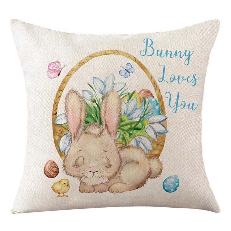Vỏ gối vải lanh in hình thỏ Phục Sinh dễ thương