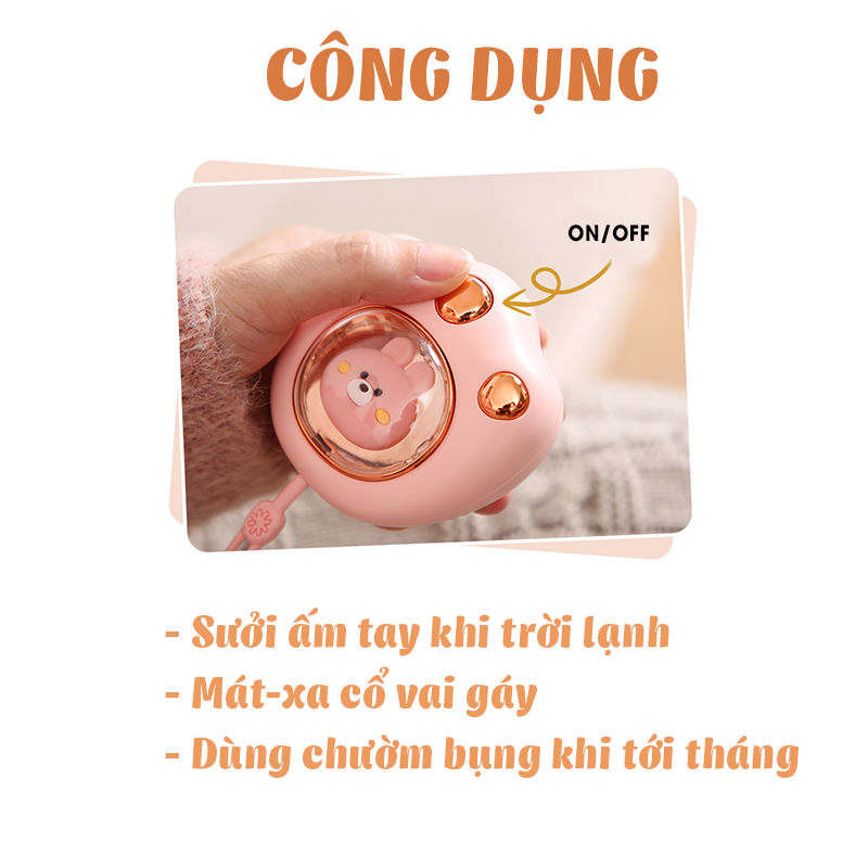 Máy sưởi mini cầm tay 2400mA, kiểu dáng nhỏ gọn xinh xắn, dễ thương, 3 chế độ sưởi ấm tới 60 độ