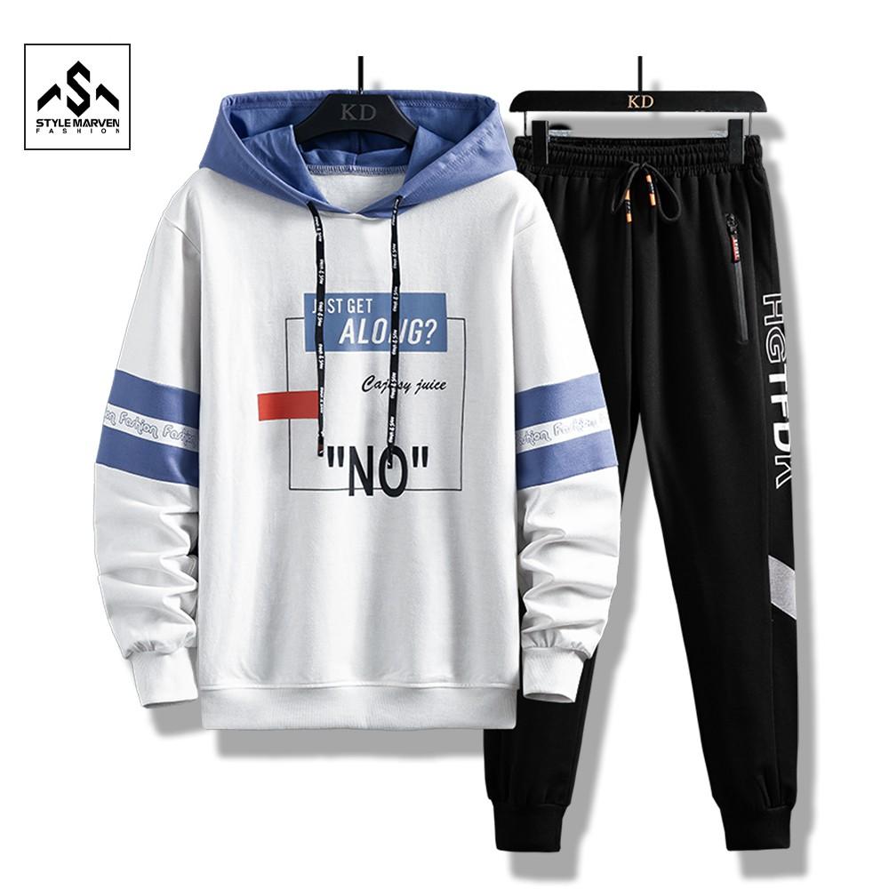 Bộ quần áo nỉ thể thao unisex Hoodie ALONG in cách điệu phối quần Jogger bo ống năng động SET NAM 90000169