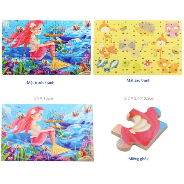 Xếp hình gỗ Puzzle 60 mảnh có hộp thiếc mẫu ngẫu nhiên - Đồ chơi phát triển trí tuệ, đồ chơi gỗ