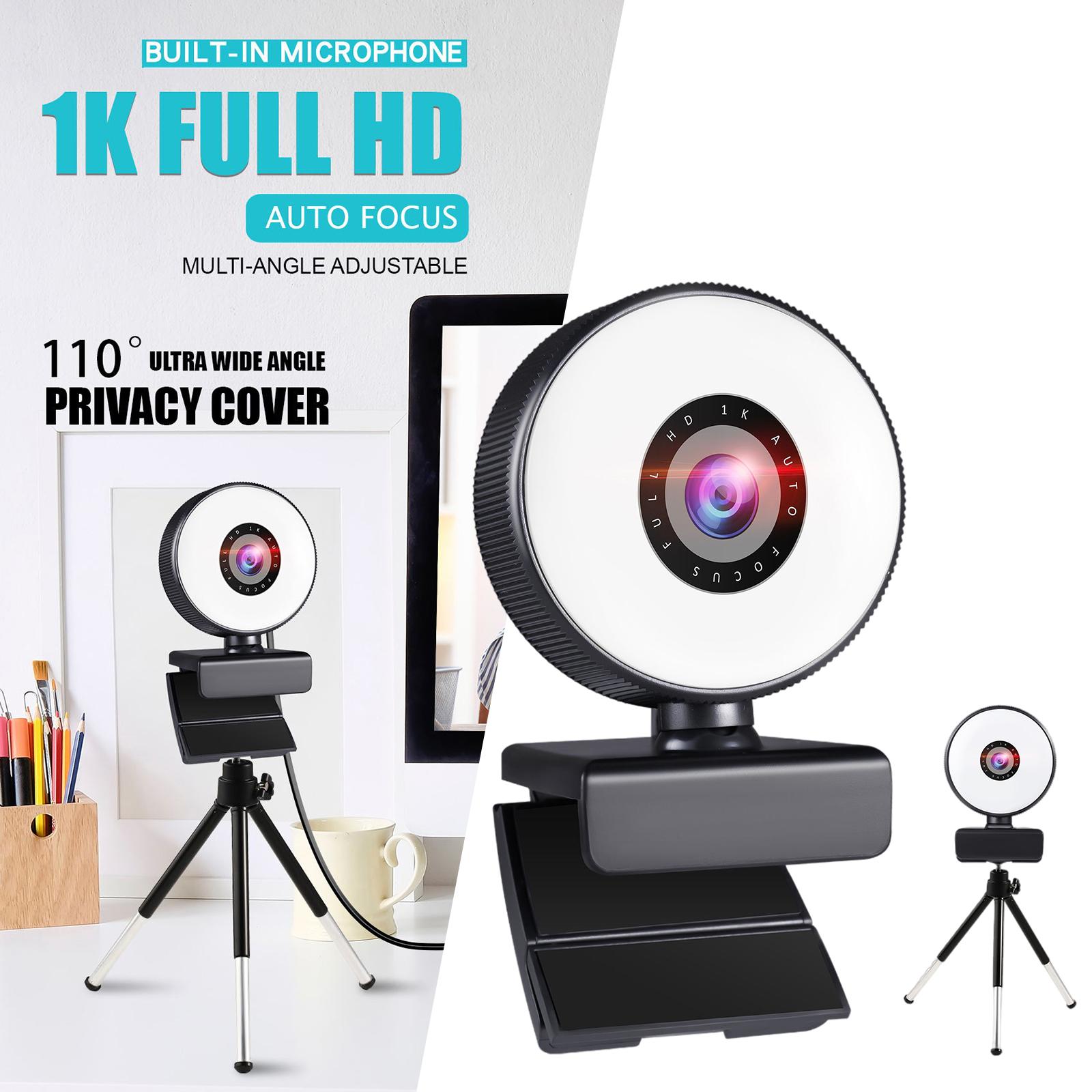 Webcam with 3 Light Modes Microphone and Tripod for Gaming Streaming PC