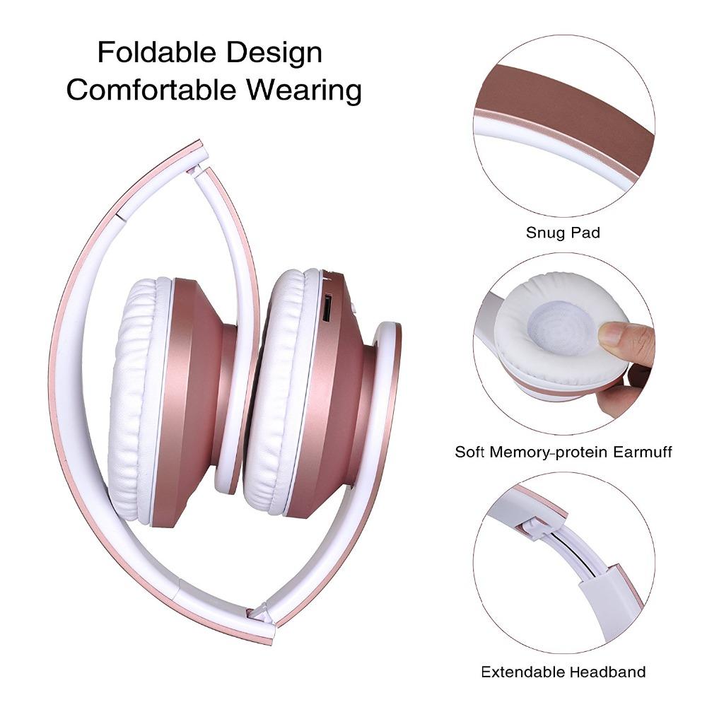 Thời trang Hoa Hồng Vàng Tai nghe Không Dây Bluetooth Tai Nghe có Micro Bluetooth Trên Tai Tai Nghe cho Phụ Nữ Cô Gái Trẻ Em