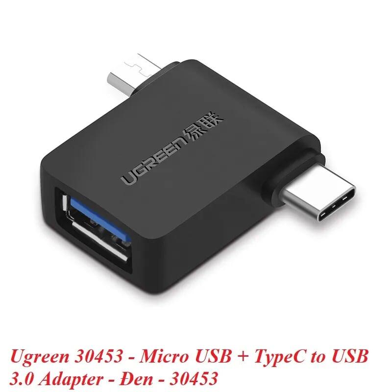 Ugreen UG3045330453TK Màu Đen Đầu chuyển đổi MICRO USB + TYPE C sang USB 3.0 âm hỗ trợ OTG - HÀNG CHÍNH HÃNG