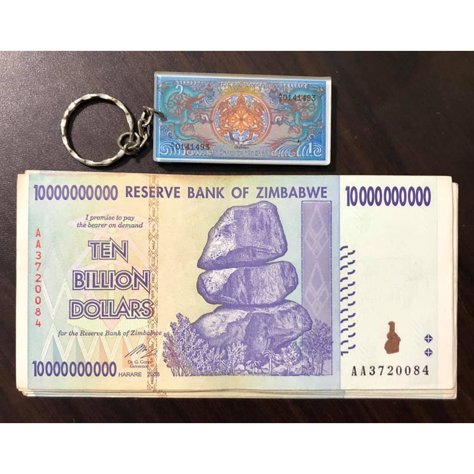 Tiền cổ thế giới,  tờ lạm phát 10 tỷ Dollar Zimbabwe sưu tầm (tặng kèm móc khóa tiền xưa)