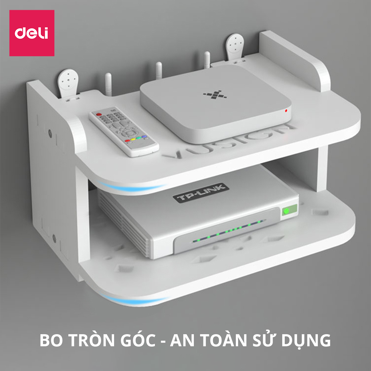 Kệ Wifi Treo Tường , Giá Đỡ Wifi Đầu Kỹ Thuật Số Modem Máy Chiếu Chất Liệu Cao Cấp Màu Trắng 2 Tầng Không Cần Khoan Deli - VS960 VS961