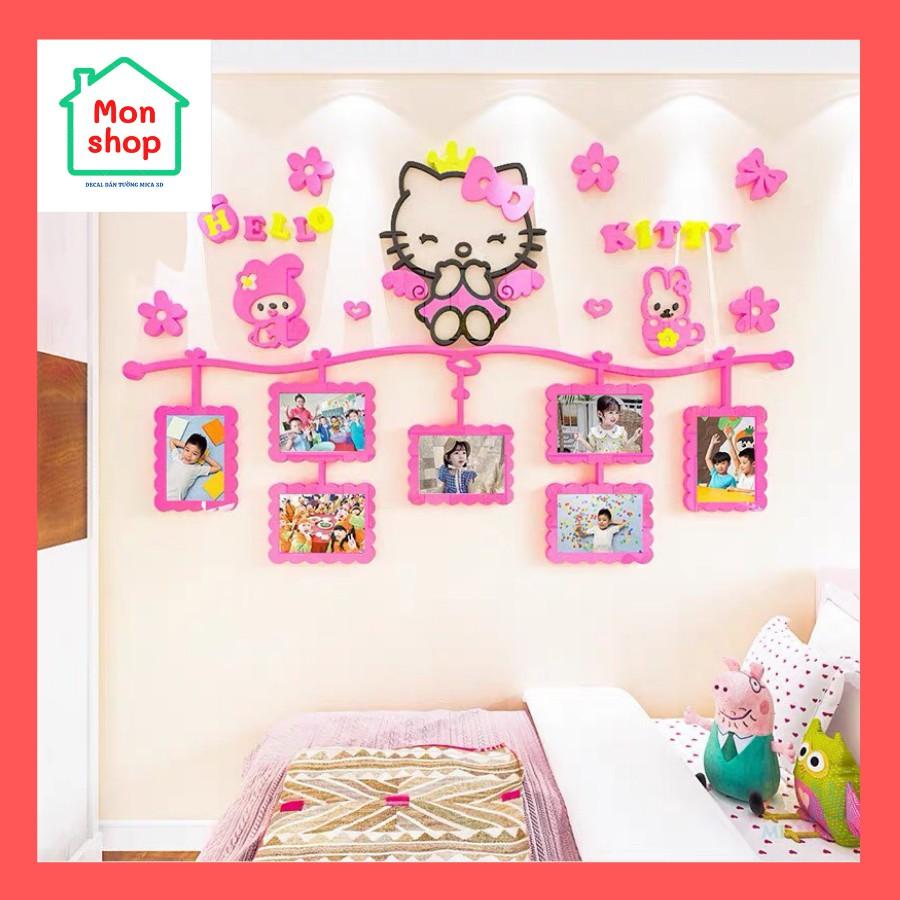 Tranh dán tường mica 3D kitty khung ảnh dễ thương, decal dán tường kitty trang trí phòng bé gái