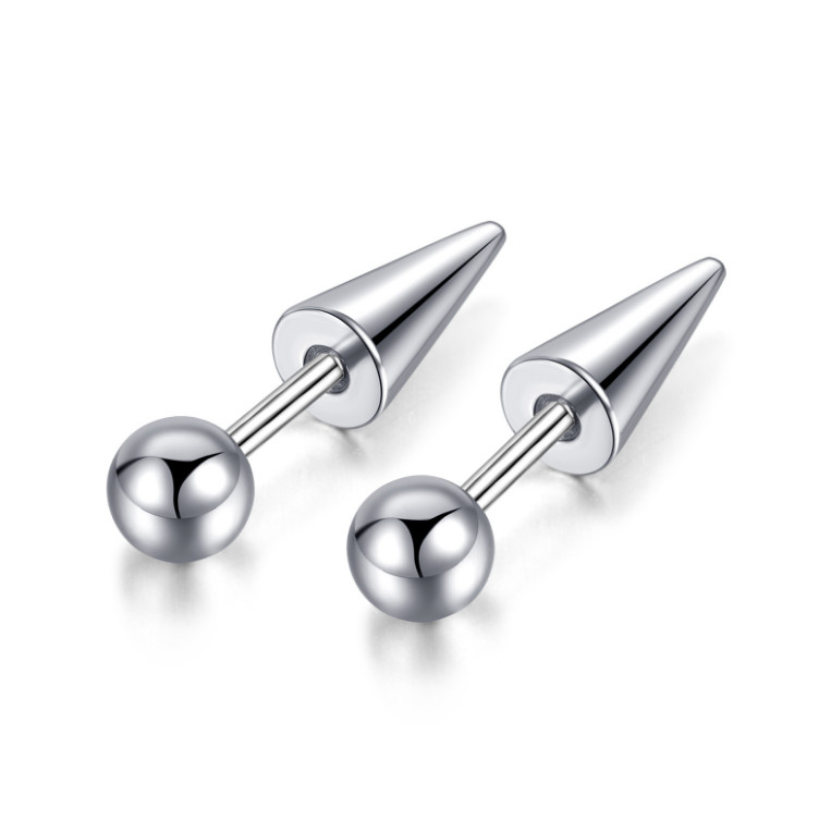 Bông Tai Nam Nữ Unisex Bi Đinh Nhọn Titan Ko Đen TT 4258