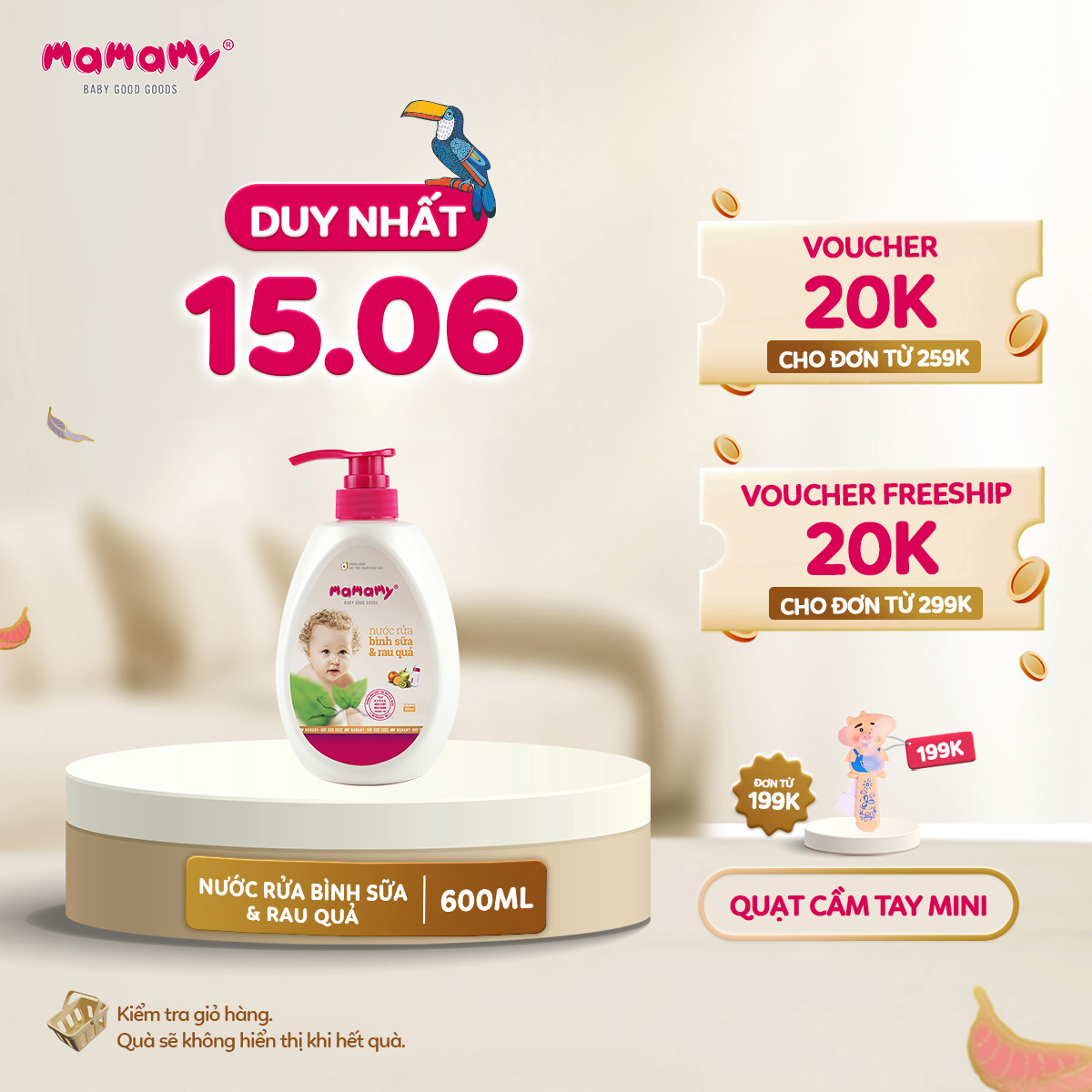 Chai Nước rửa bình sữa & rau quả Mamamy 600 ml