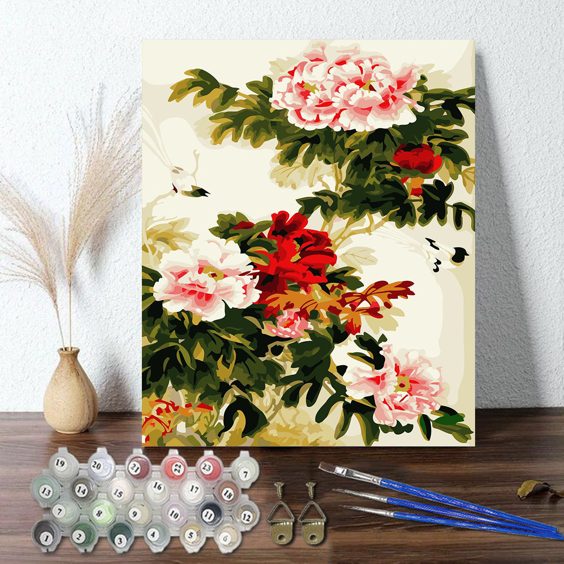 Tranh sơn dầu số hoá 40 x 50 cm có khung - hoa mẫu đơn