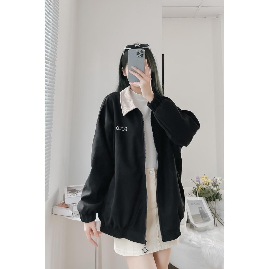 Áo khoác polo EMIX, áo mùa đông phối cổ nhung, dài tay, freesize dưới 60kg 954