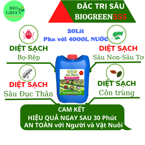 Phân vi sinh- Chế phẩm sinh học BIOGREEN can 20L Dòng chuyên trị các loại sâu bệnh hại cây can 20L