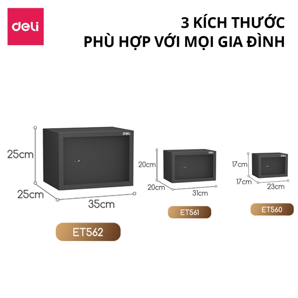 Két Sắt Mini Chính Hãng Deli, Két Sắt Gia Đình 3 Kích Thước Khóa Chống Trộm An Toàn Bảo Mật Cao