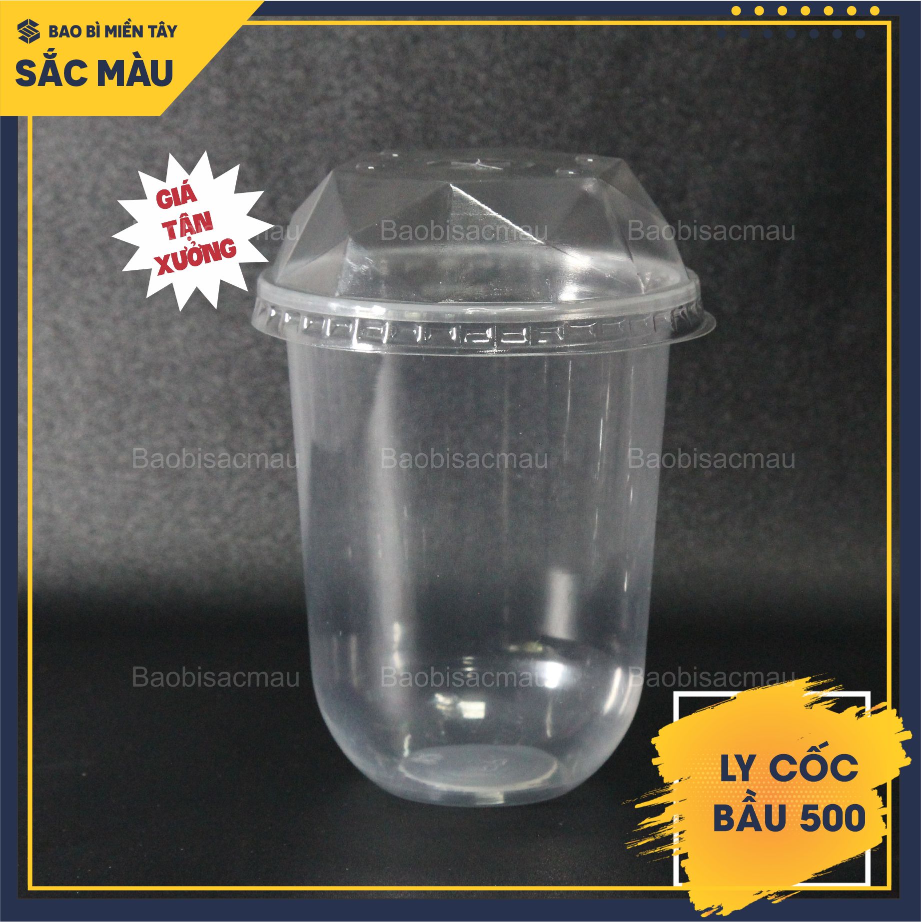 Sỉ 50 cốc nhựa/ ly nhựa đáy bầu 500ml kèm nắp