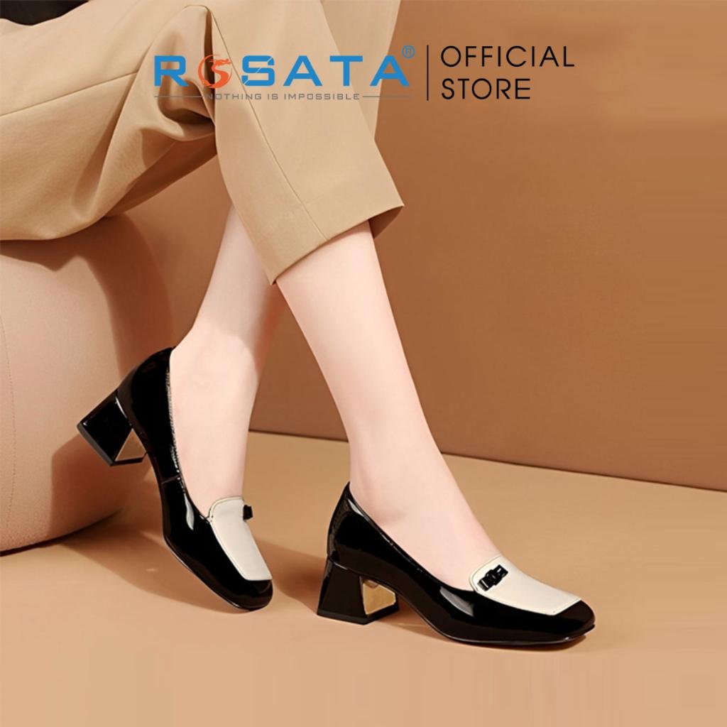 Giày cao gót ROSATA RO416 mũi vuông xỏ chân êm ái gót vuông cao 5cm xuất xứ Việt Nam