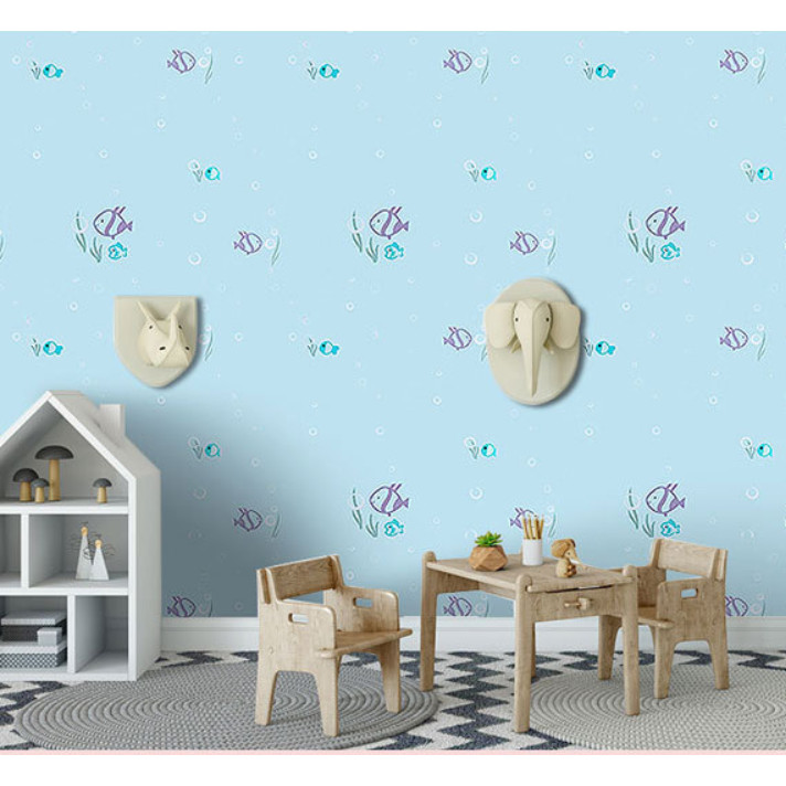GIẤY DÁN TƯỜNG KHỔ 45CMX10M CÁ XANH DƯƠNG