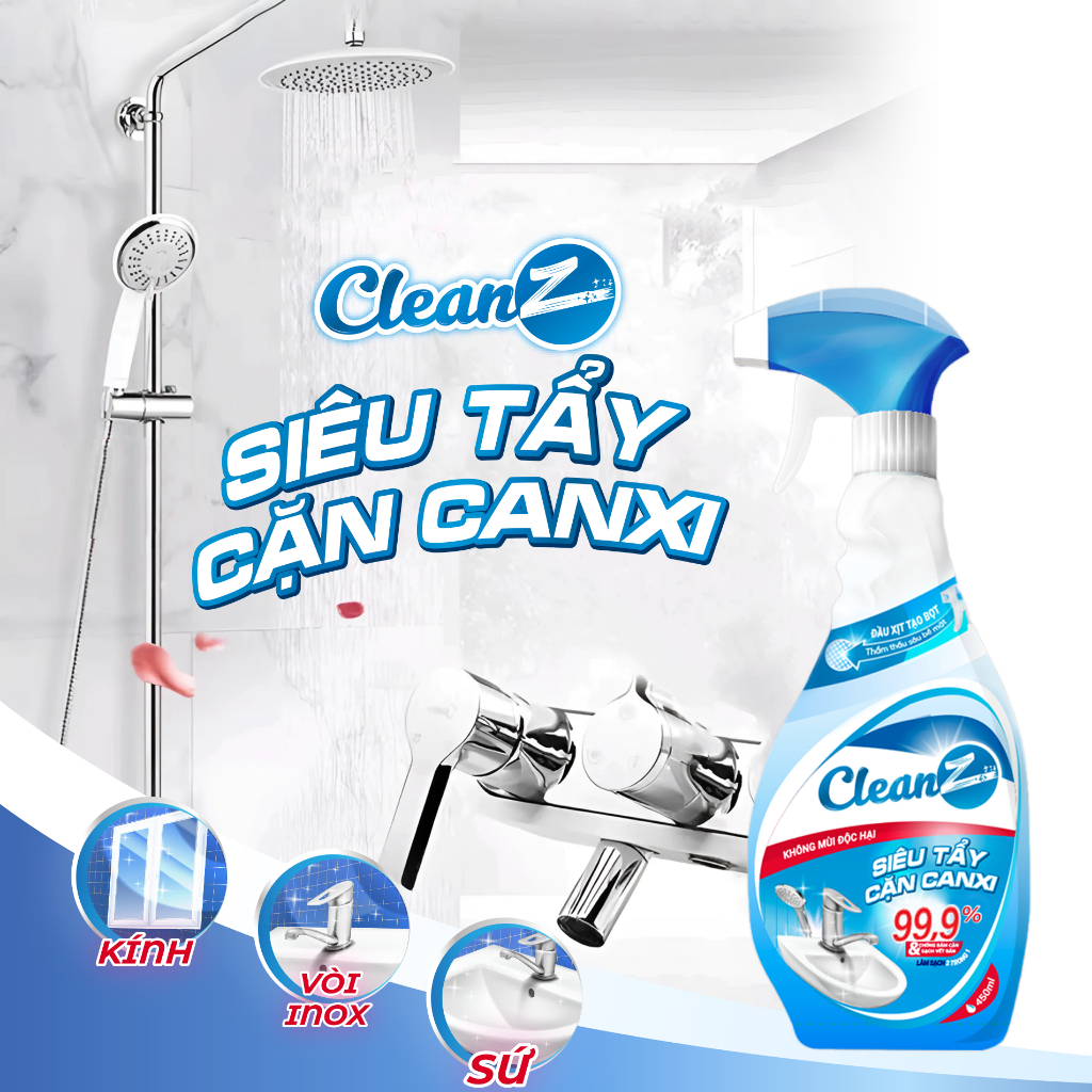 Chai Xịt  Siêu Tẩy Cặn Canxi CleanZ Chống Ăn Mòn Inox Vệ Sinh Vòi Rửa, Vòi Sen, Vách Kính 330ml