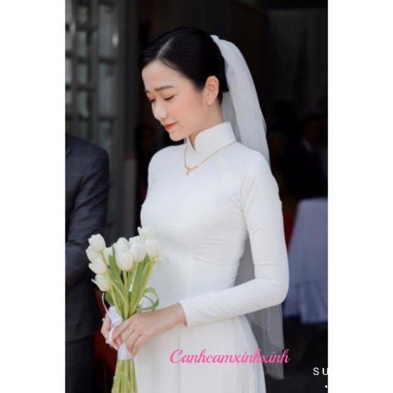 Áo dài cô dâu lụa Thái Tuấn 4 tà đính phale cao cấp