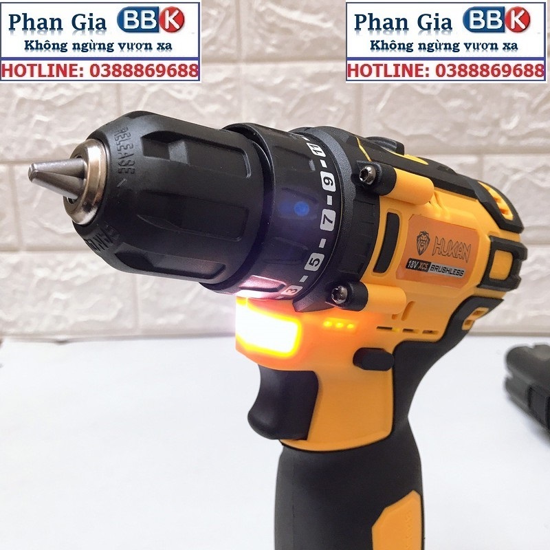 Máy Khoan Pin Hukan 18V KHÔNG CHỔI THAN Tặng Kèm 23 Chi Tiết