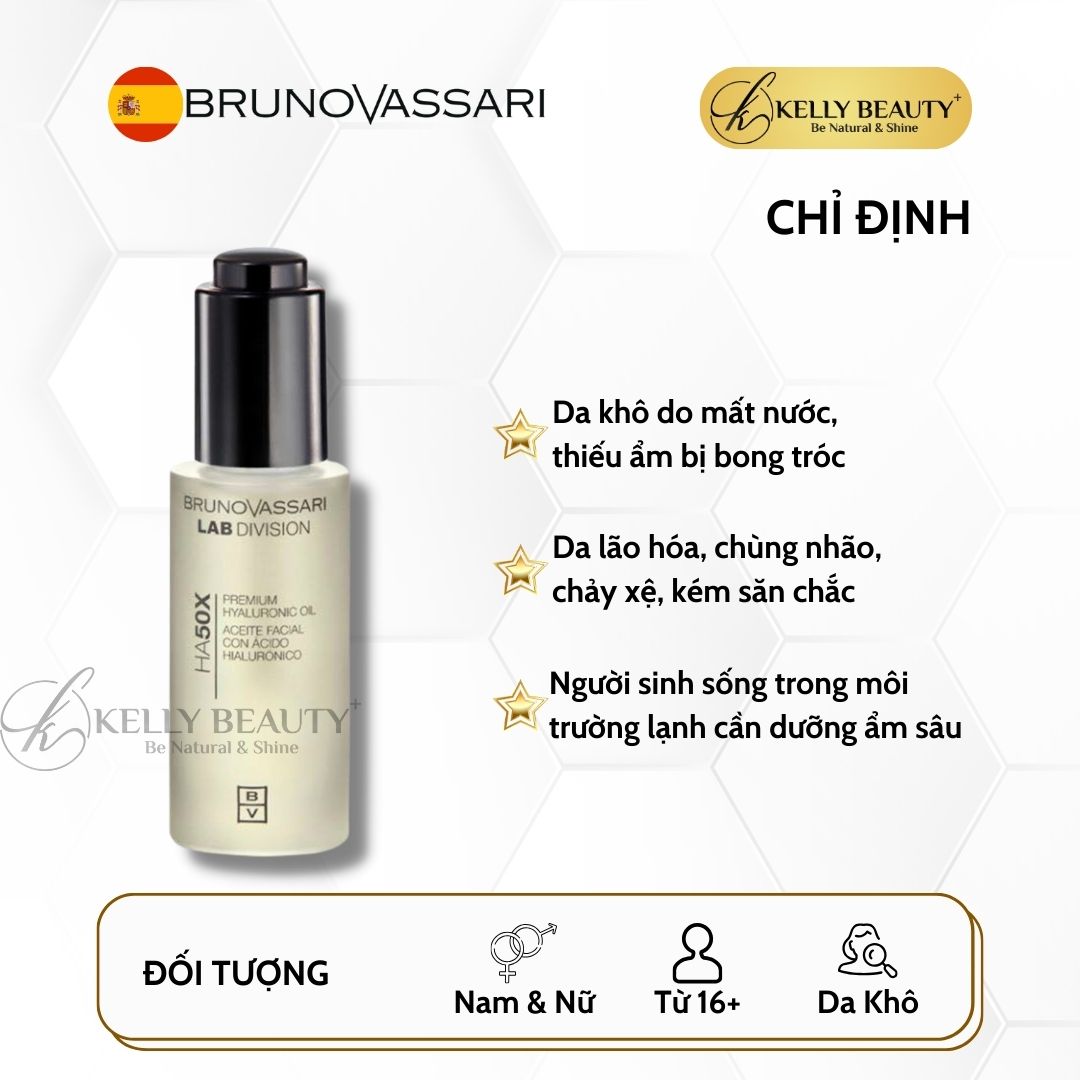 Dầu Dưỡng Ẩm Cho Da Khô, Lão Hóa Bruno Vassari HA50X Premium Hyaluronic Oil | Kelly Beauty