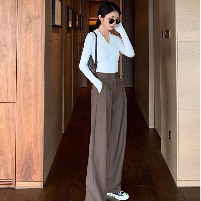 Quần ống đứng cạp cao chất kaki culottes suông nữ mặc kéo dài chân D'Lily Store