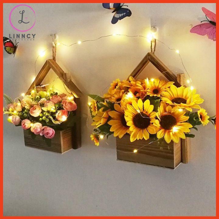 Giỏ hoa lục treo tường hình ngôi nhà trang trí nhà cửa, cửa hàng, văn phòng, lớp học