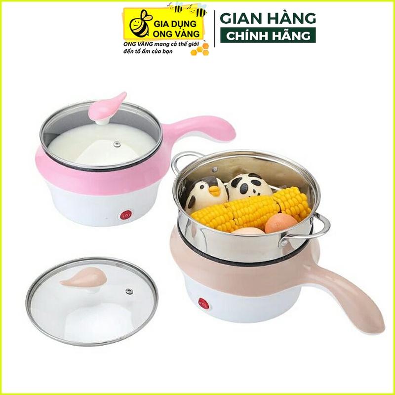 2 Nấc Nhiệt Mới Nồi Lẩu Mini, Ca Nấu Mì 2 Tầng Mini Tặng Kèm Vỉ Hấp Đa Năng, Chiên, Hấp, Lẩu, Rán Tiện Dụng