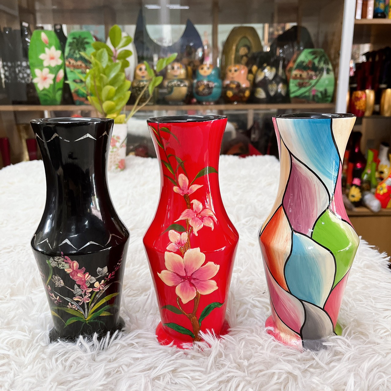 Bình trụ cao cấp sơn mài thích hợp để cắm hoa , trang trí, làm quà tặng,...size 20x8 cm