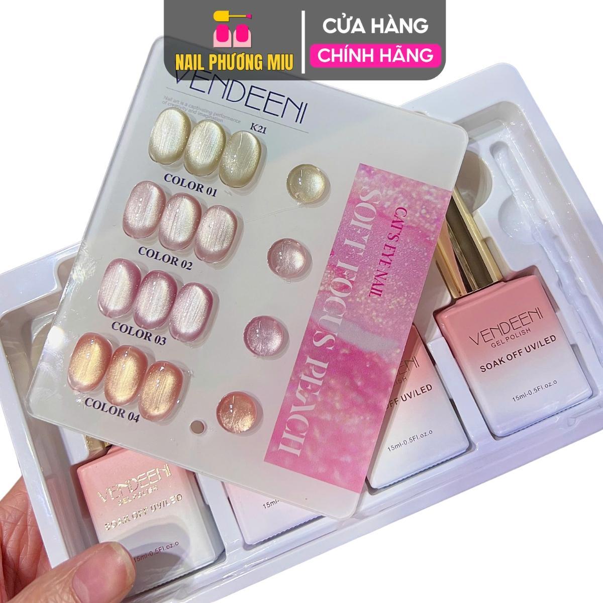 Set Sơn Mắt Mèo Lụa Ánh Nước Sáng Trong 4 Màu VENDEENI K21 Làm Nail Siêu Sáng, Sơn Gel Mắt Mèo Lụa Ánh Trăng Hồng Pha Lê Vàng