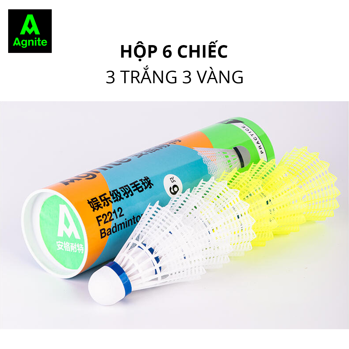 [Hộp 6 quả] Cầu lông nhựa chính hãng Agnite - siêu bền - phù hợp tập luyện, chơi thể thao - F2212