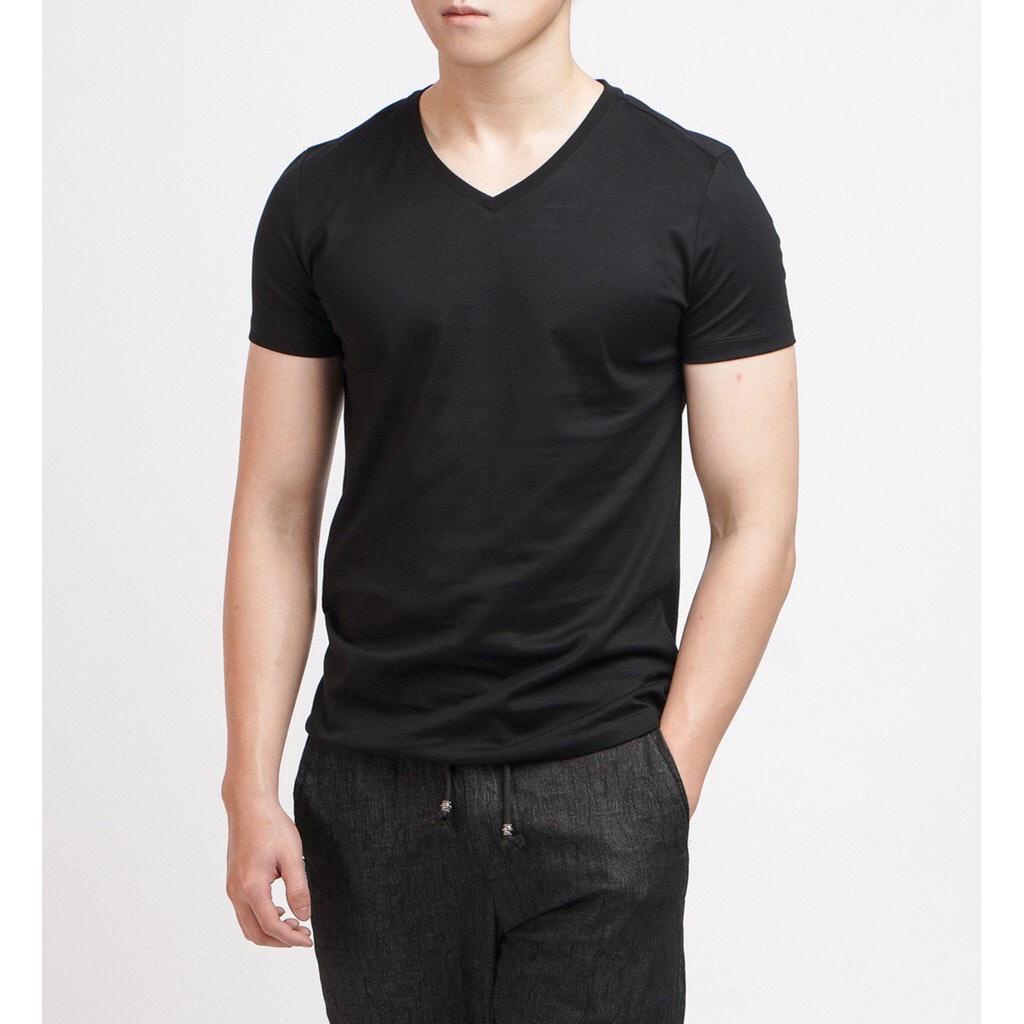 Áo Thun Cổ Tim Nam Vải Cotton Dày Đẹp Màu ( trắng, xám, đen)