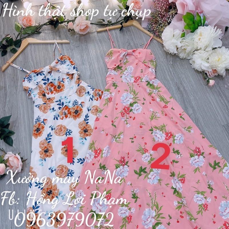 Đầm maxi hoa 2 dây có mút ngực