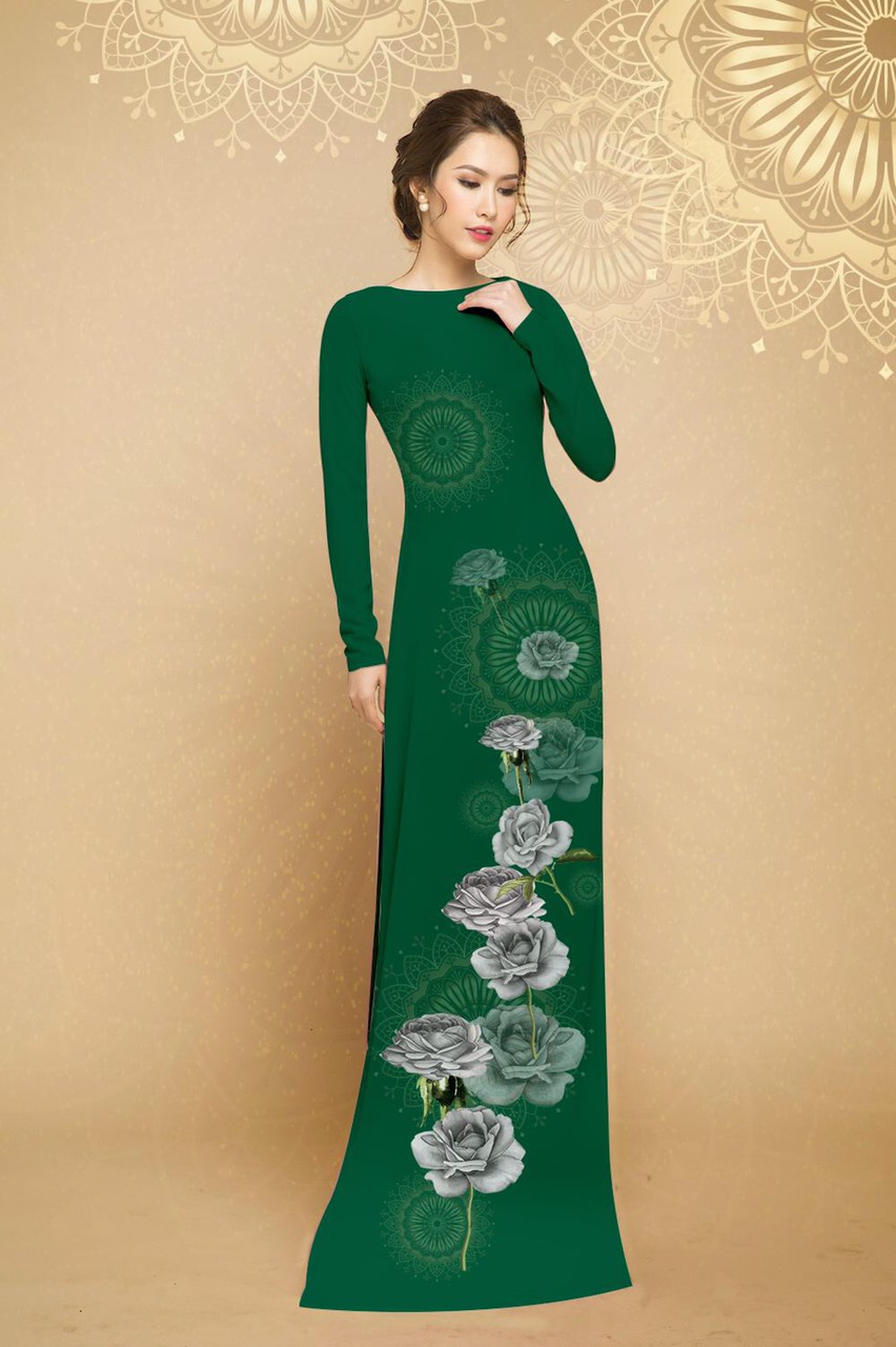 ÁO DÀI TRUYỀN THỐNG IN CẨM LAN CAO CẤP - KHÔNG KÈM QUẦN