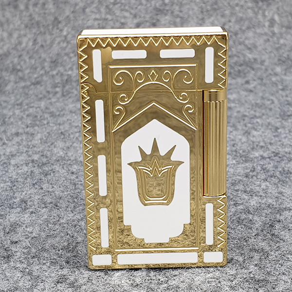 Vỏ Hột Quẹt Bật Lửa Gas Đá Upon D82V Thiết Kế Họa Tiết Sơn Mài Trắng Hoa Văn Hoàng Gia Cổ Điển Độc Đáo - Dùng Gas Đá Cao Cấp