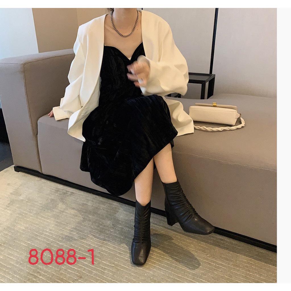 Bốt nữ nhún trước đế vuông lệch cao 7 phân ( mã 806-hộp xanh nhạt