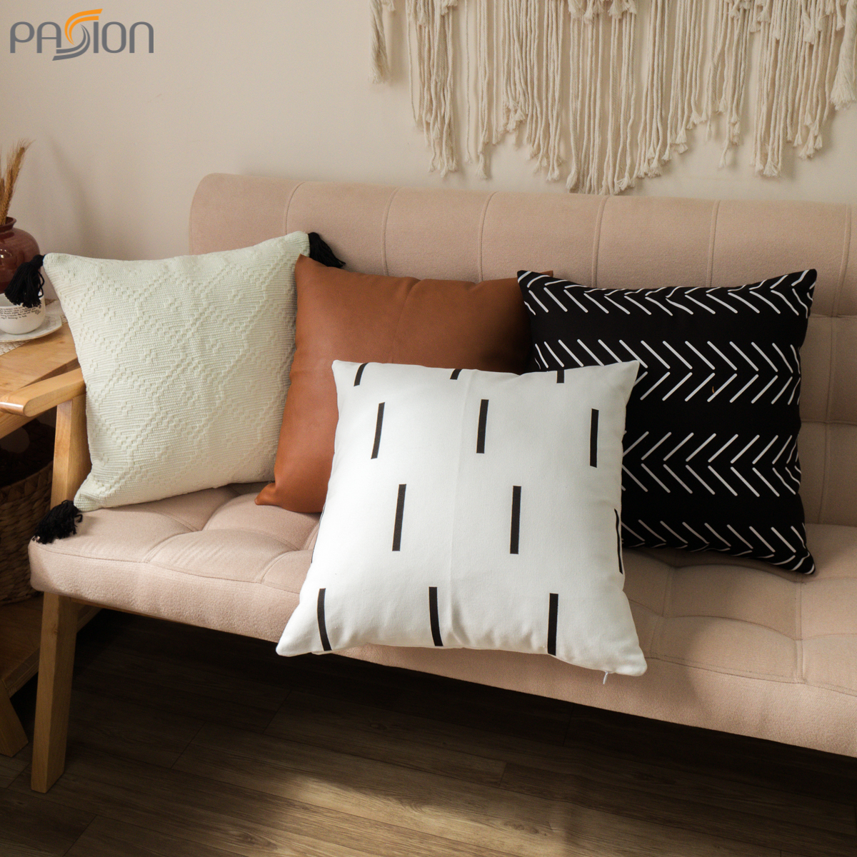 Gối Tựa Lưng Sofa Amazonian Cotton Phối Da Trắng Nâu