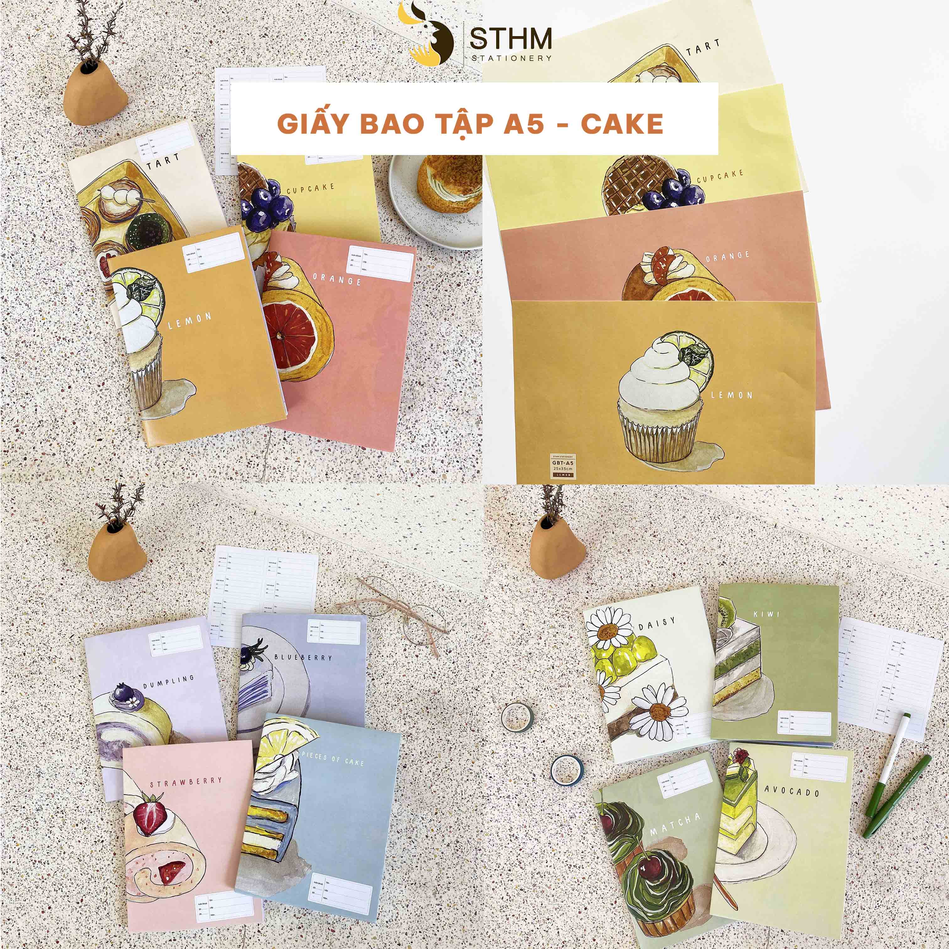 [STHM stationery] - Giấy bao tập A5 - Cake - Kraft trắng 100gsm - Tặng kèm nhãn vở