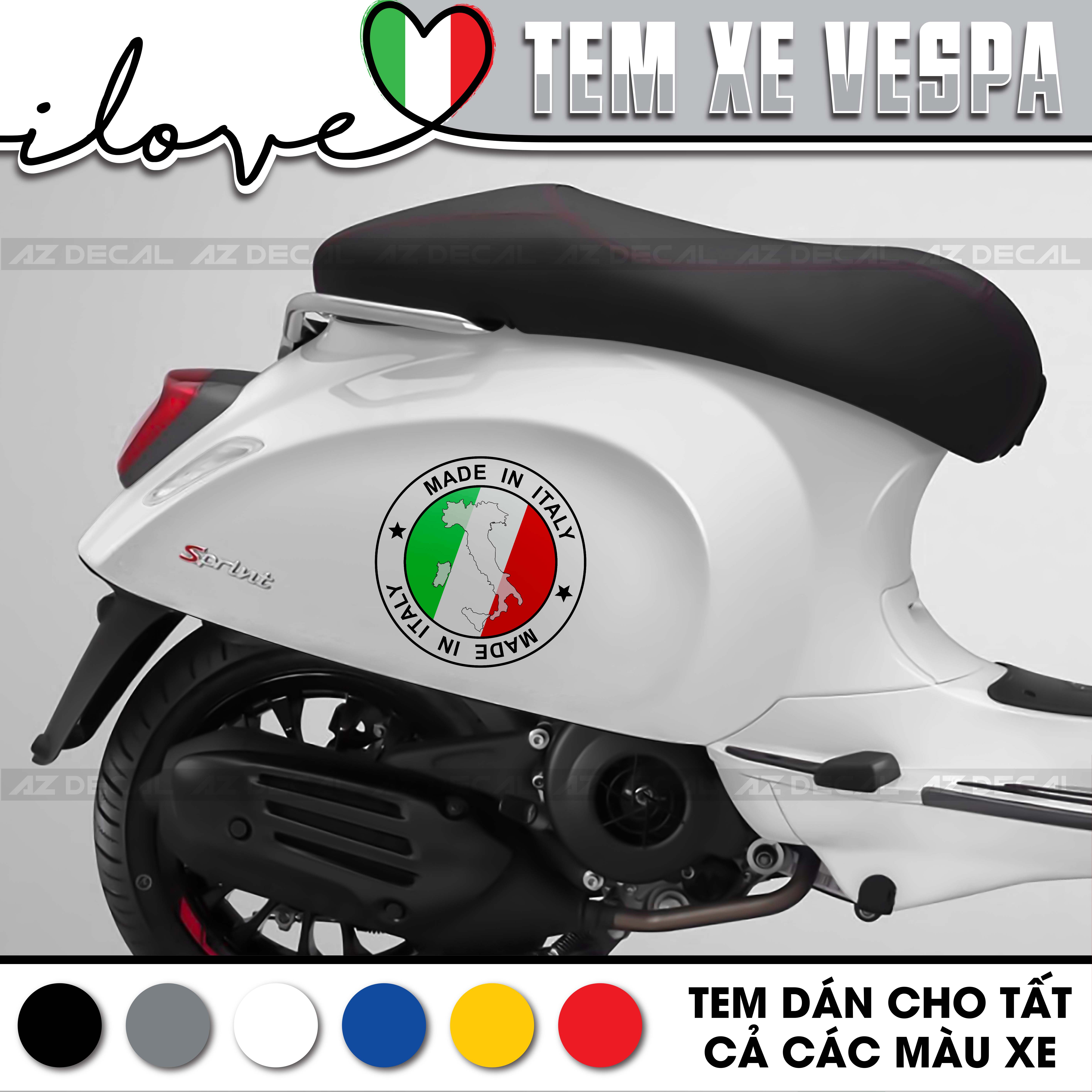 Tem Xe Vespa Sprint / Primavera / LX / GTS Mẫu Italy | VP03 | Decal Dán Xe Cắt Sẵn, Chống Nước, Chống Phai Màu