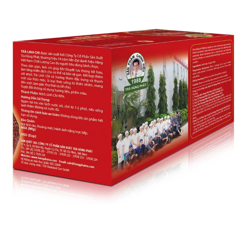 Trà Linh Chi Thanh Mát Hỗ Trợ Lưu Thông Khí Huyết Hộp 25 gói - Reishi Mushroom Tea - Thương hiệu Hùng Phát