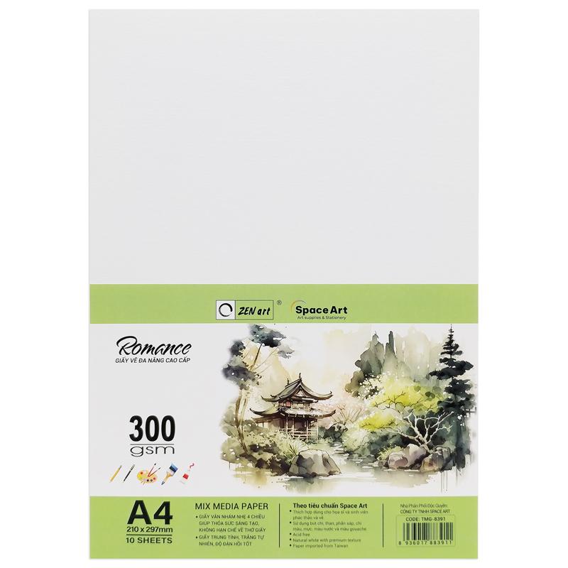 Giấy Vẽ Đa Năng Romance - A4 300gsm - Mix Media Paper - Zen Art TMG 8389 (10 Tờ)